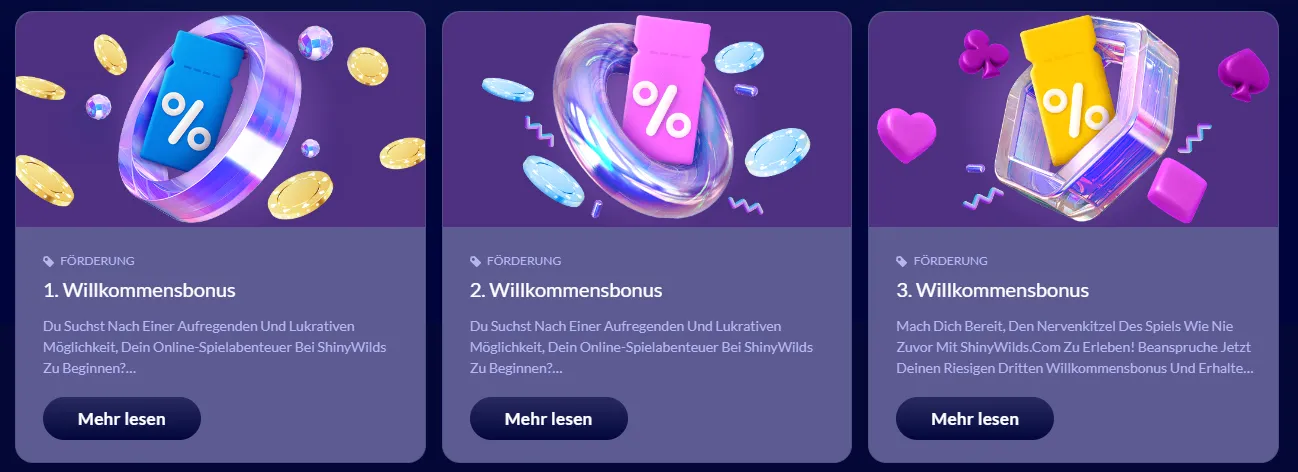Das Willkommenspaket des Shinywilds Casinos