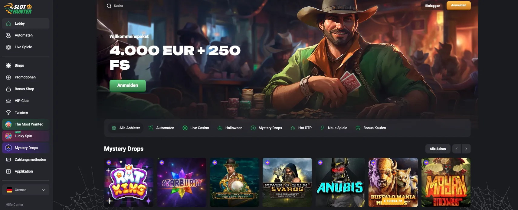 Slothunter Casino mit Echtgeld-Bereich.