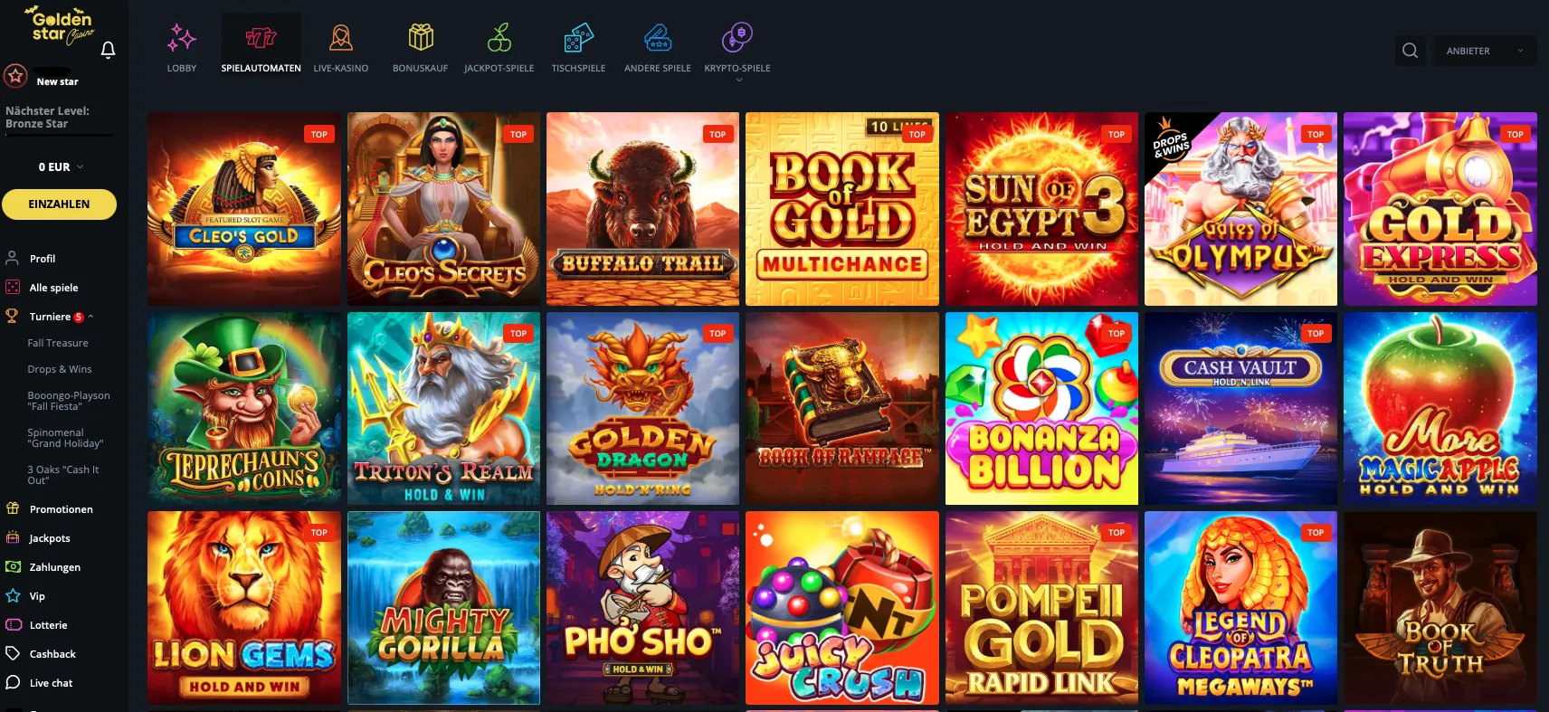 Spielt Online-Slots im Golden Star Casino