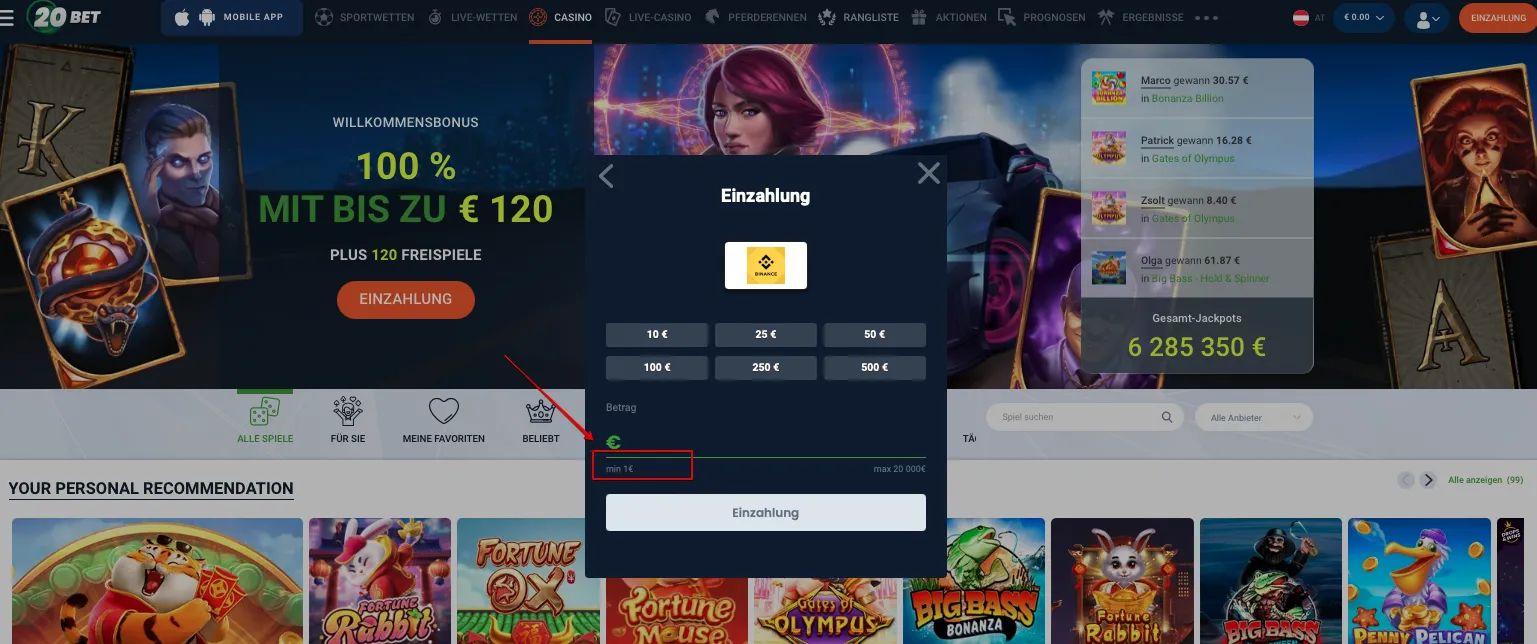 20Bet 1 Euro