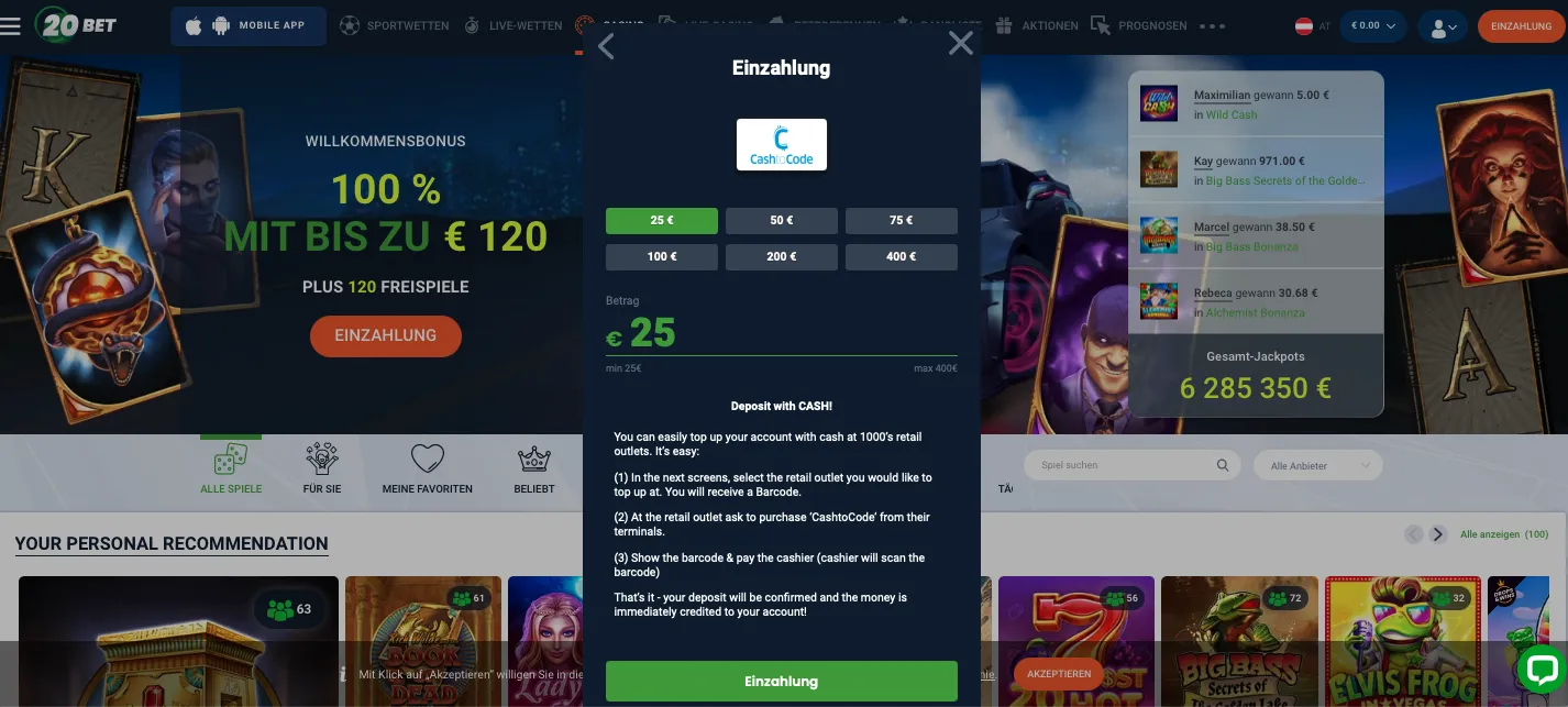 20Bet Cash To Code