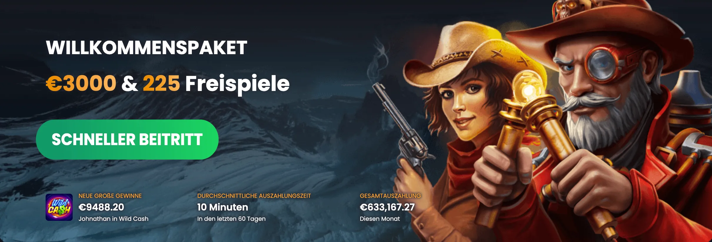 Täglich 25 Freispiele für 3 Tage, mit einem Umsatz von x45, maximalem Einsatz von 5 €, nicht für Kryptowährungen;