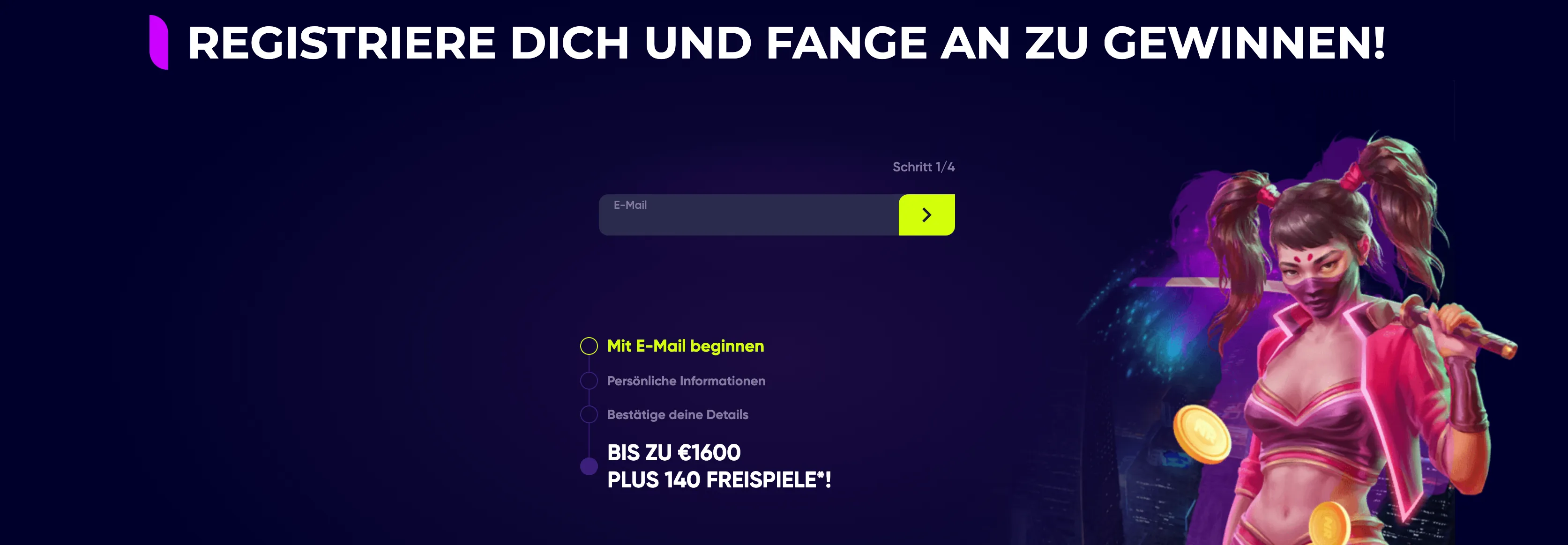 Klicken Sie oben rechts auf den Registrier-Button und geben Sie zuerst Ihre E-Mail-Adresse ein.