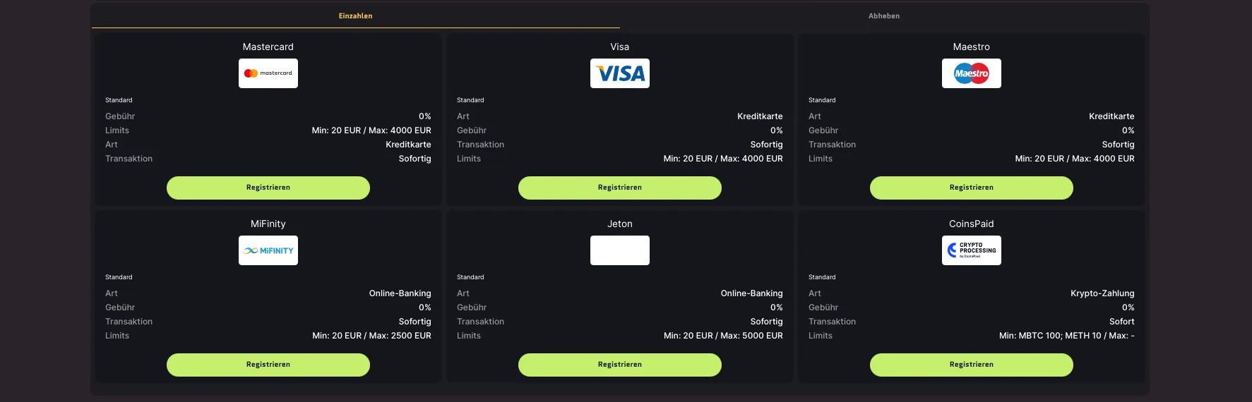 Einzahlungen im Wanted Win Casino: Testbericht von hellspin-online24.com.