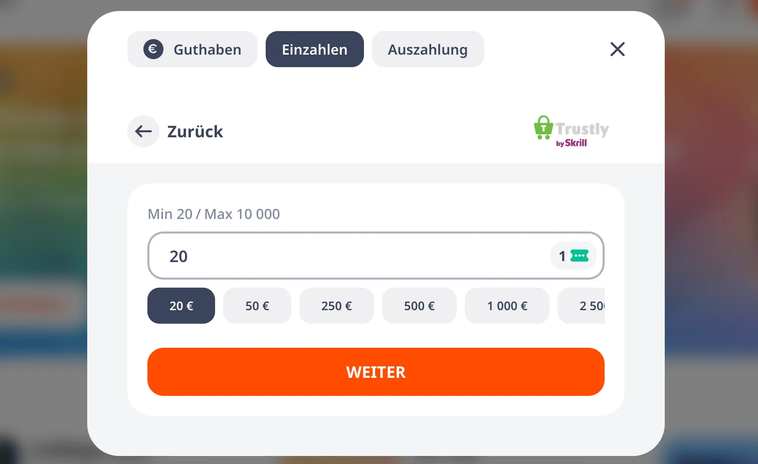 Einzahlung und Registrierung geschehen im gleichen Schritt.