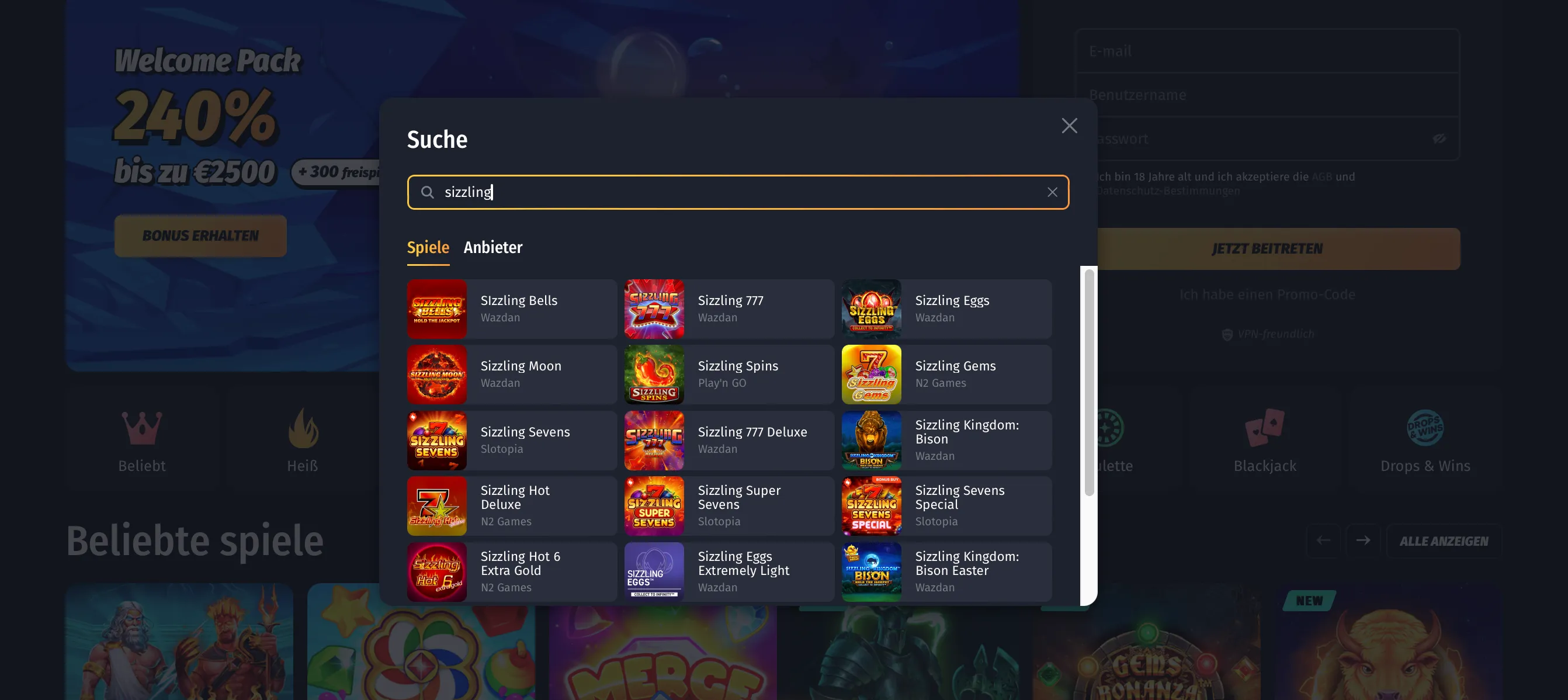 Sizzling Spiele im Rolling Slots Online Casino – Bewertung von hellspin-online24.com.