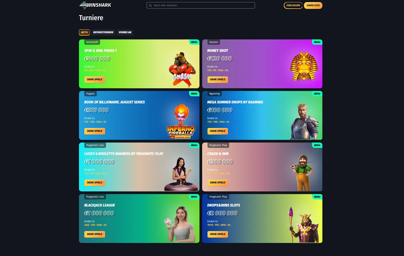 Casino Turniere im Winshark Casino - Bewertung von hellspin-online24.com