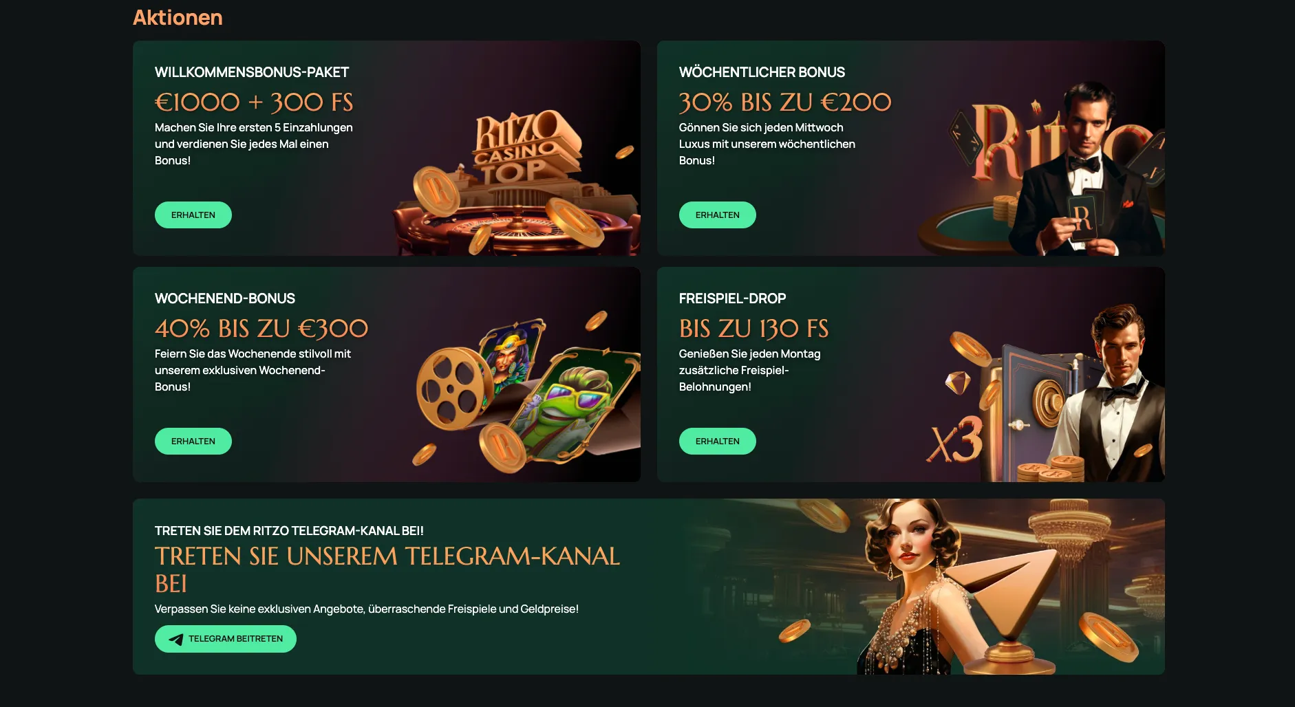 Nicht nur neue Spieler profitieren im Ritzo Casino von attraktiven Bonusaktionen. Auch bestehende Kunden werden mit spannenden Angeboten belohnt. In der folgenden Tabelle findest du Informationen über die verfügbaren Reload-Boni und andere Aktionen: