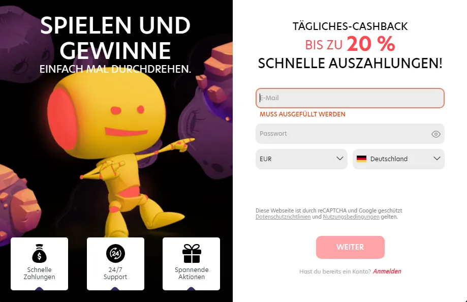 Um ein Konto bei Evospin Casino anzulegen, folgen Sie einfach diesen sechs einfachen Schritten, die der Grafik ähnlich sind: