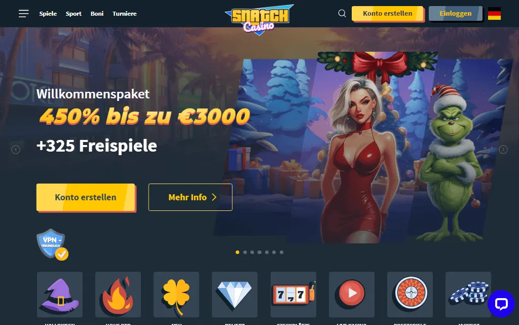 Das 450%-Bonus-Banner eines Online-Casinos.