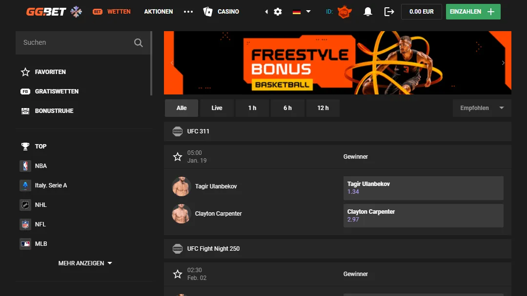 MMA- und UFC-Wettmöglichkeiten auf GGBet Sportwettenplattform
