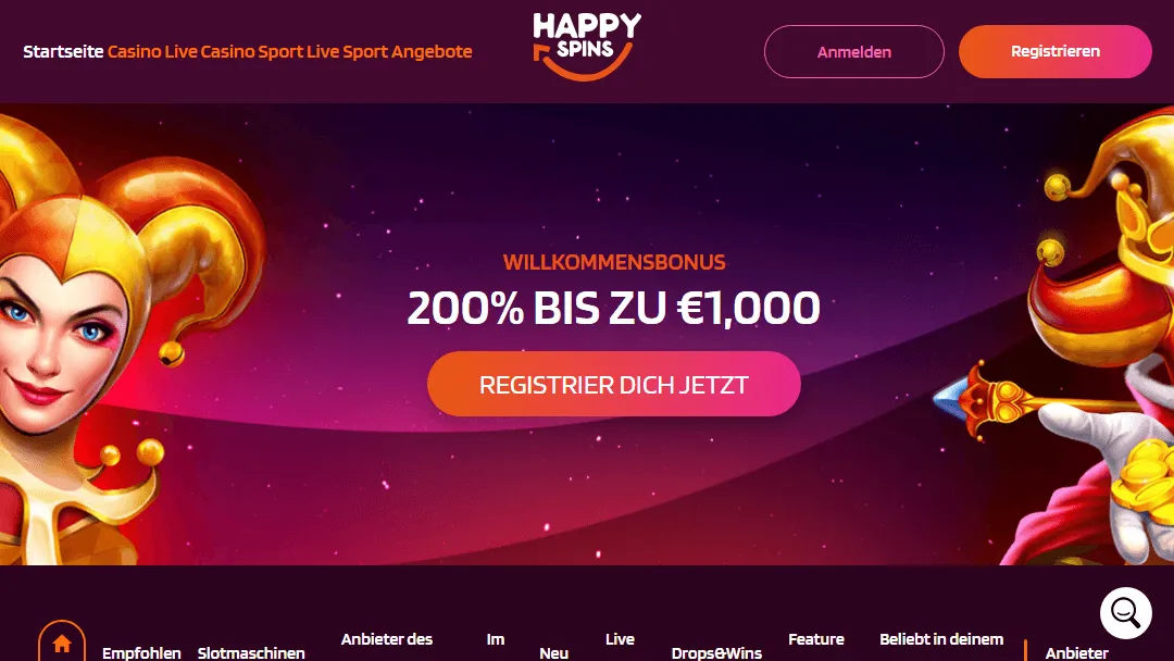 Das Happy Spins Casino bietet über  <strong>5000 Spiele</strong> , darunter Wetten, Bingo, Craps, Crash, Keno, Live-Dealer-Spiele, Rubbellose, Spielautomaten und Tischspiele. Sie können ab 50 €  <strong>auszahlen</strong> , dabei fällt eine Gebühr von 3 € an.